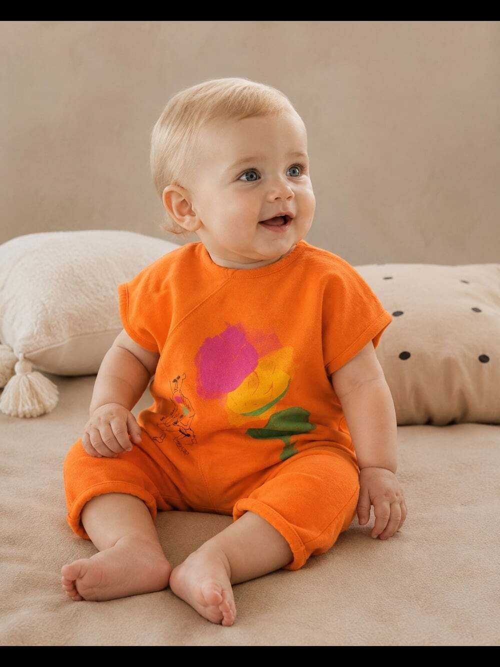 Vintage Deux par Deux Kids Orange Romper 6M  Abstract Ice Cream Jumpsuit 90s